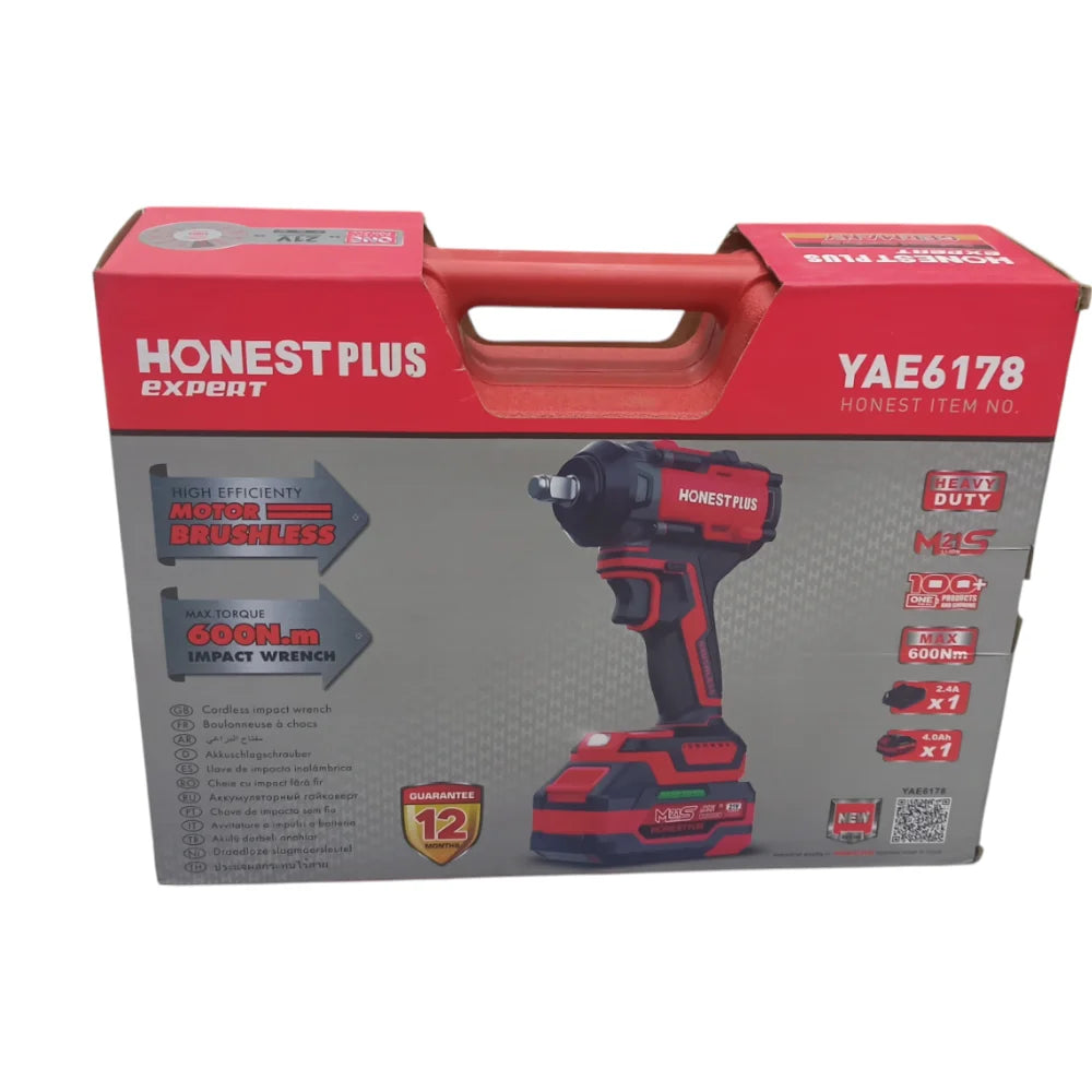 Boulonneuse Clé a choc sans-fil brushless 600n.m 21v HONESTPLUS YAE6178 Boulonneuse Clé a choc sans-fil brushless 600n.m 21v HONESTPLUS YAE6178