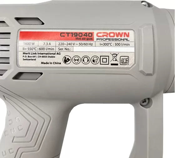 Crown Pistolet air chaud décapeur thermique 1800W-CT19040 Crown Pistolet air chaud décapeur thermique 1800W-CT19040