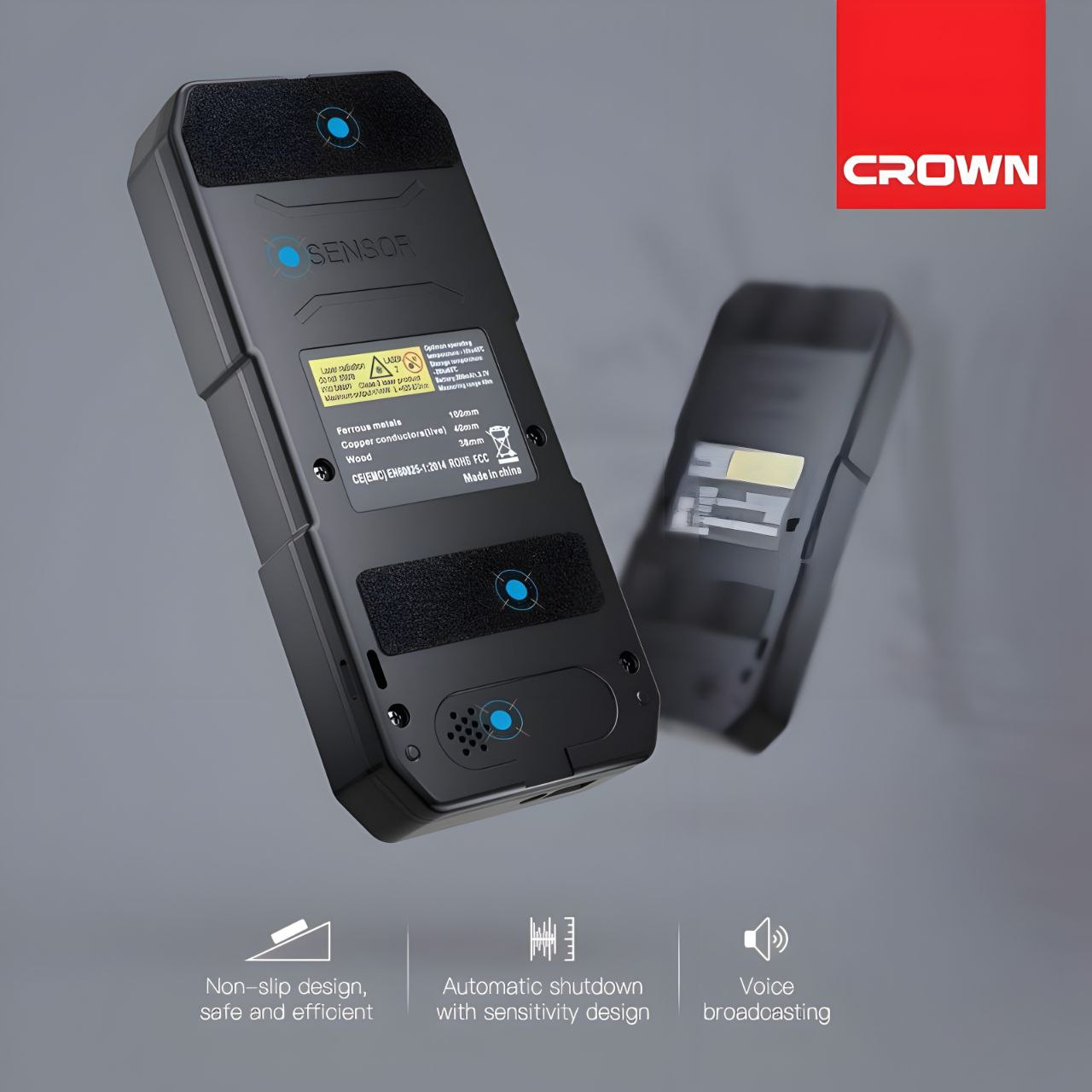 Détecteur mural de métaux, câbles et bois 100mm 300mAh CROWN Détecteur mural de métaux, câbles et bois 100mm 300mAh CROWN