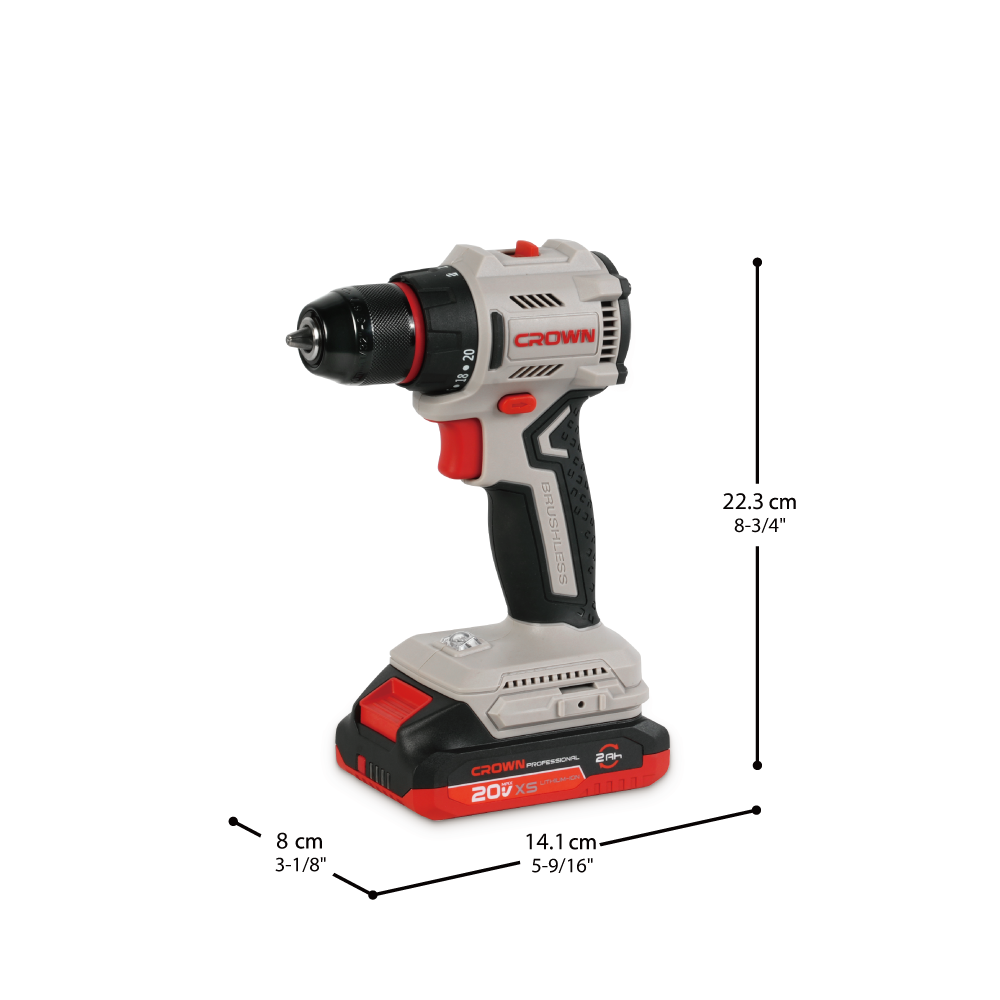 Visseuse perceuse brushless sans fil 20V 2 batteries 2,0Ah Crown Réf: CT21131XMS-2 Visseuse perceuse brushless sans fil 20V 2 batteries 2,0Ah Crown Réf: CT21131XMS-2
