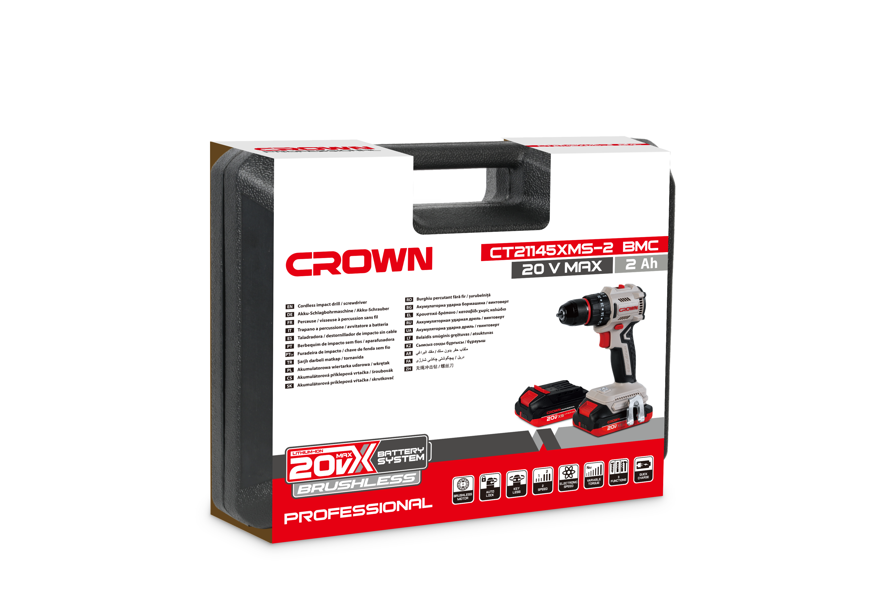 Visseuse perceuse brushless sans fil 20V 2 batteries 2,0Ah Crown CT21145XMS-13-2 BMC Visseuse perceuse brushless sans fil 20V 2 batteries 2,0Ah Crown CT21145XMS-13-2 BMC
