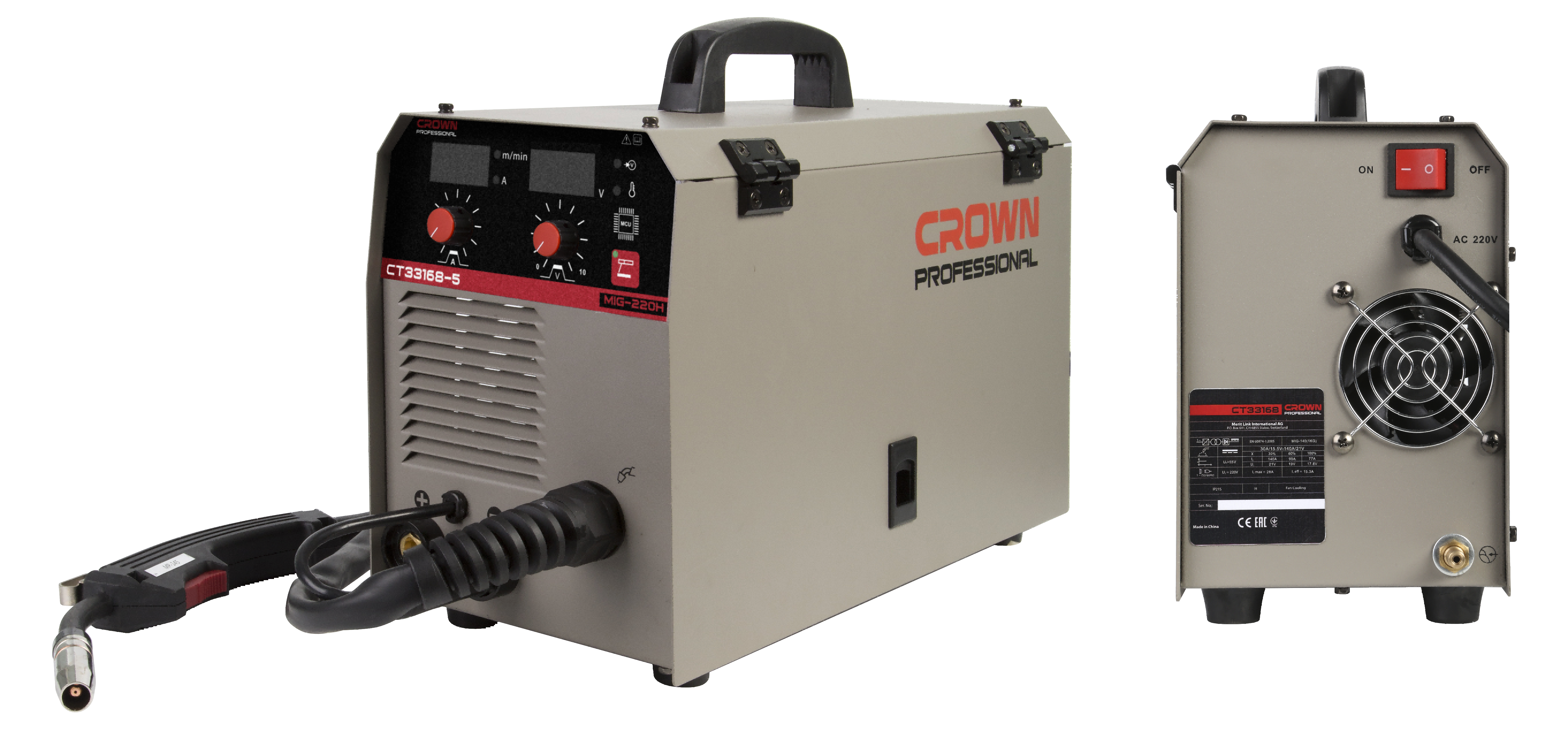 Poste à souder MIG à onduleur MIG / MMA 220 V, 140 A 5KG ;CROWN CT33168-5 Poste à souder MIG à onduleur MIG / MMA 220 V, 140 A 5KG ;CROWN CT33168-5