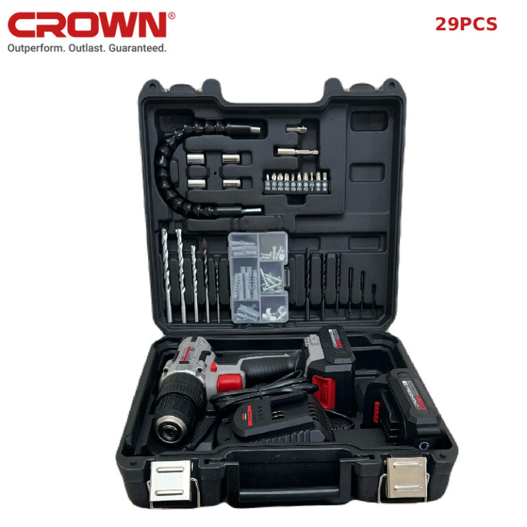 Kit Caisse a outils et visseuse 20V 2.0Ah 29 Pcs CROWN Kit Caisse a outils et visseuse 20V 2.0Ah 29 Pcs CROWN