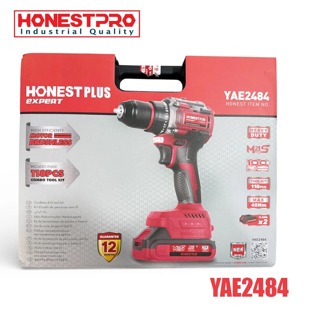 Visseuse perceuse sans-fil 21v avec kit 118pcs HONESTPLUS YAE2484 Visseuse perceuse sans-fil 21v avec kit 118pcs HONESTPLUS YAE2484