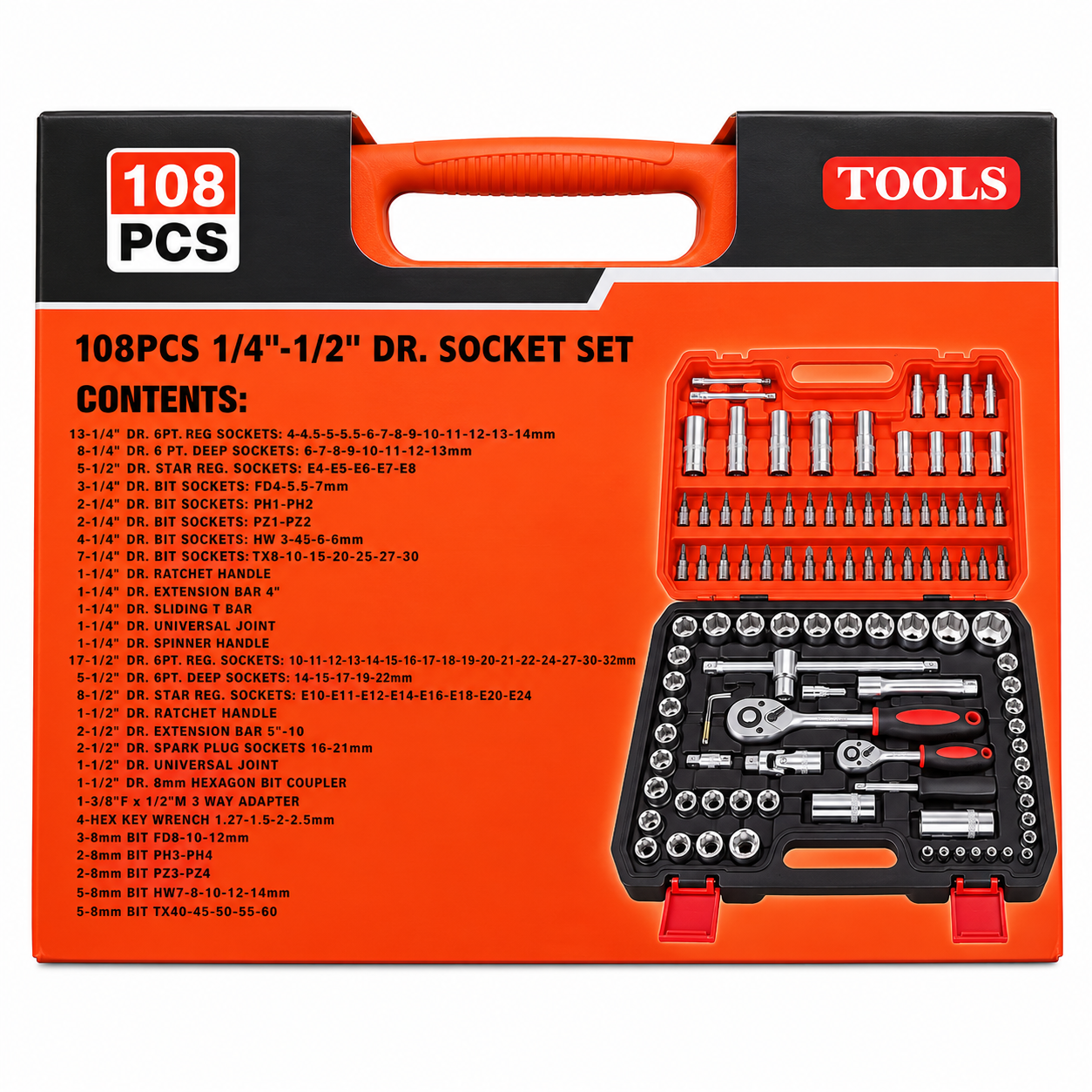 CAISSE A DOUILLE 108 PCS – Jeu de douilles 1/4 CAISSE A DOUILLE 108 PCS – Jeu de douilles 1/4