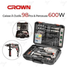 Crown Kit D'Outils 98 Pièces Avec Perceuse À Percussion