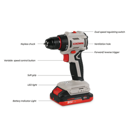 Visseuse perceuse brushless sans fil 20V 2 batteries 2,0Ah Crown Réf: CT21131XMS-2