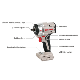 Clé à chocs sans fil 20 V, 4,0 Ah, 550 N.m ; CROWN CT22062XS