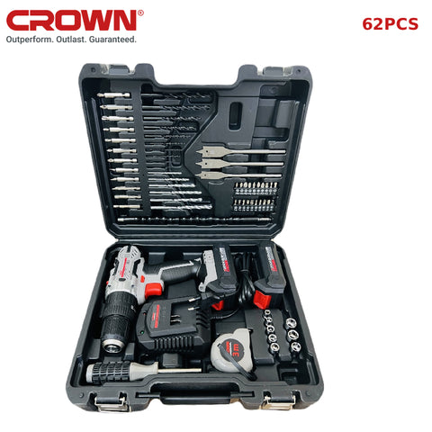 Kit caisse a outils et visseuse 20V 2.0AH 62 Pcs CROWN