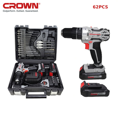 Kit caisse a outils et visseuse 20V 2.0AH 62 Pcs CROWN