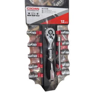 Bras douille cliquet 1/4"  en chrome vanadium avec 12 pcs CROWN cphsw rxb14