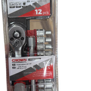 Bras douille cliquet 1/4"  en chrome vanadium avec 12 pcs CROWN cphsw rxc12