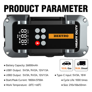 Compresseur De Voiture Avec Booster Batterie 26000mAh 150psi beetro BE0169
